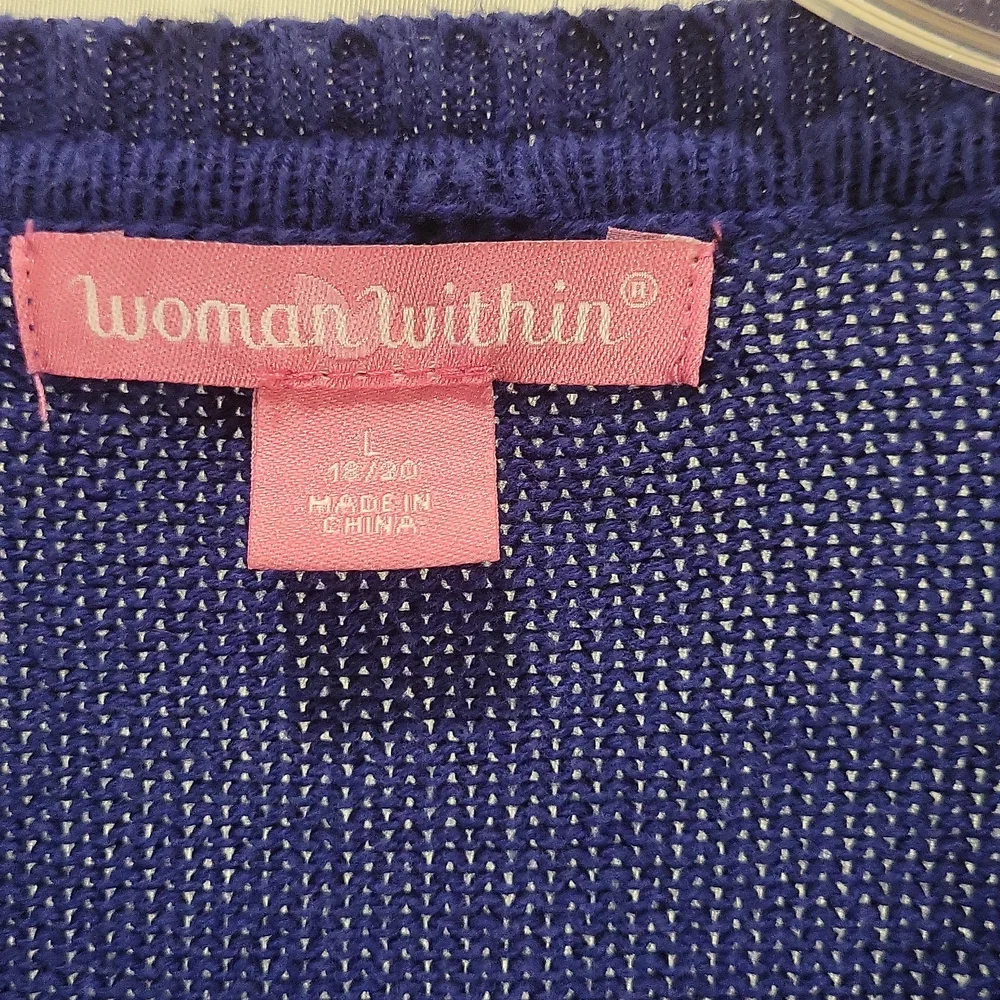 Pre-owned Blue Woman Within Long Sleeve V-Neck Sweater - Picture 3 of 11